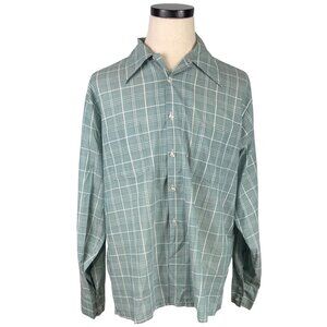 Vintage Sears Best Kings Road Green Plaid Mens Long Sleeve Button-Up Shirt XL